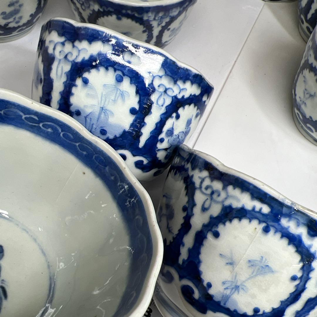 専用古伊万里 染付大猪口17客 木箱口径約8.5㎝ 東Y7-0620⭐︎2Fトヒコ