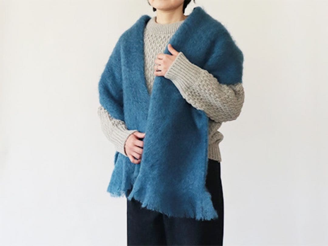 cinq wool展 モヘヤのストール（ブルー）大判 - メルカリ