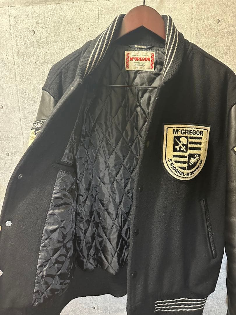 McGREGOR ワッペンデコ 袖レザー スタジャン Lブラック マクレガー