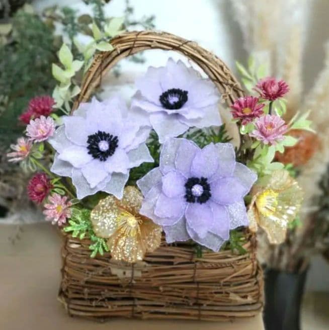 アネモネアレンジメント　　　　アメリカンフラワー　（ディップフラワー） アネモネ♡紫♡ピンク♡アレンジ♡アメリカンフラワー♡ディップアート