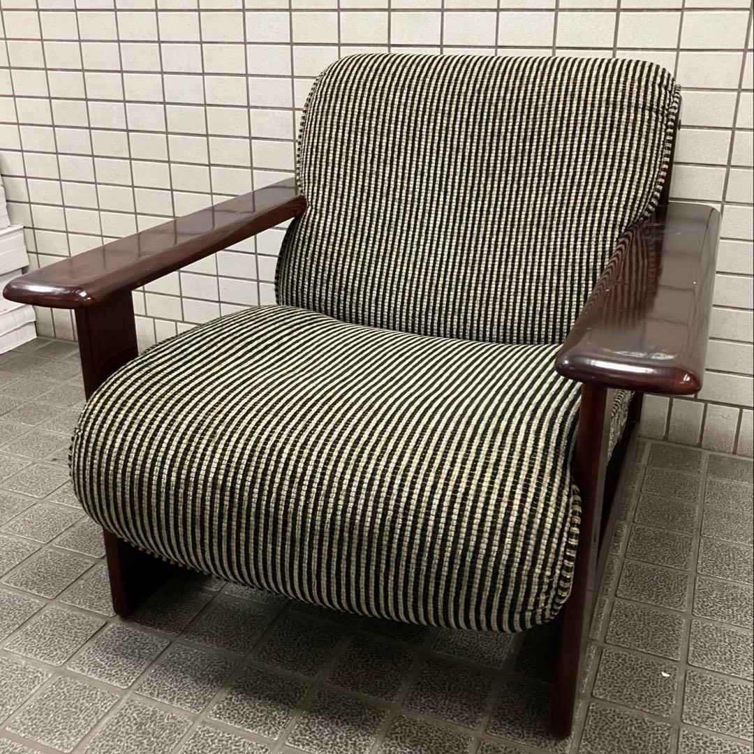 オールドカリモクkarimoku 1人掛けアームソファ1脚 ストライプ
