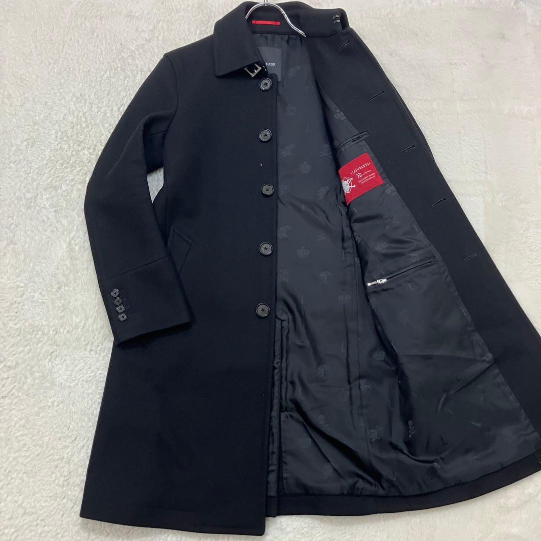 美品✨ラブレス メルトン ウール ステンカラーコート 裏地総柄 ブラック Paul Smith（ポール・スミス） カシミヤ 裏地ドット総柄 ステンカラー