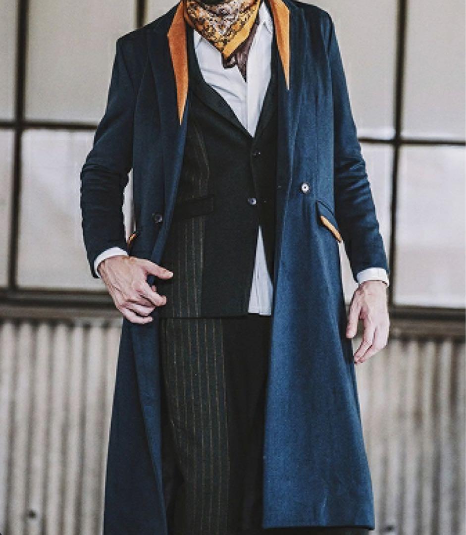 新品/1】NO ID. ターコイズグリーン Wブレスト ロングチェスター