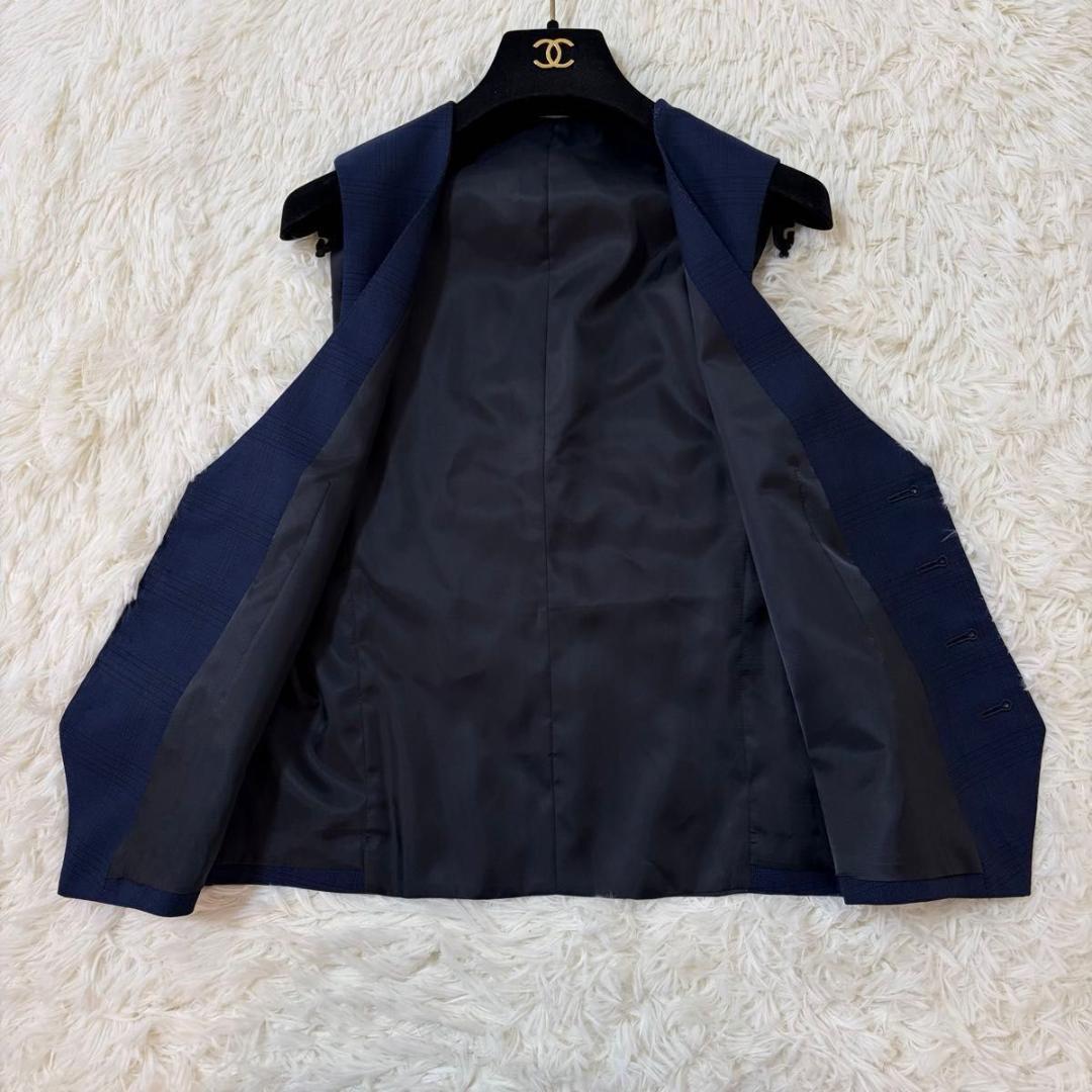 美品】スーツセレクト 3ピースセットアップ ネイビー チェック スーツ