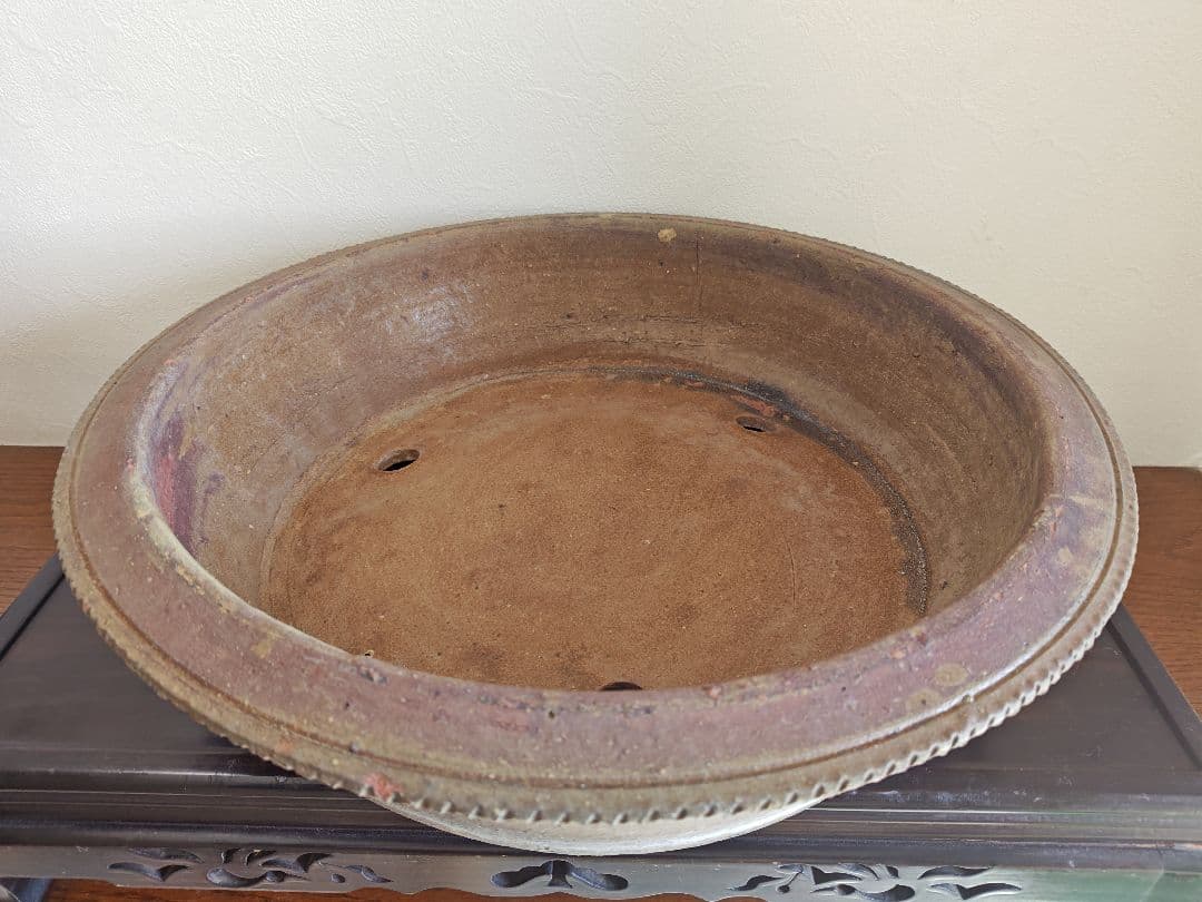 陶器製円形盆栽鉢 大型　ブラウン 約51cm×12.5cm