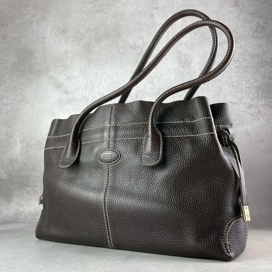 【美品 人気モデル】トッズ ハンド Dバッグ ロゴ レザー 本革 濃茶 金具 TOD'S（トッズ） TOD'S Dバッグ ステッチ ハンドバッグ バッグ レザー
