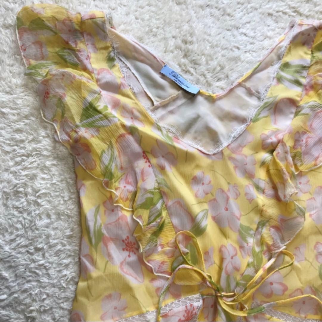 ブルマリン 花柄シフォンワンピース イエロー - メルカリ