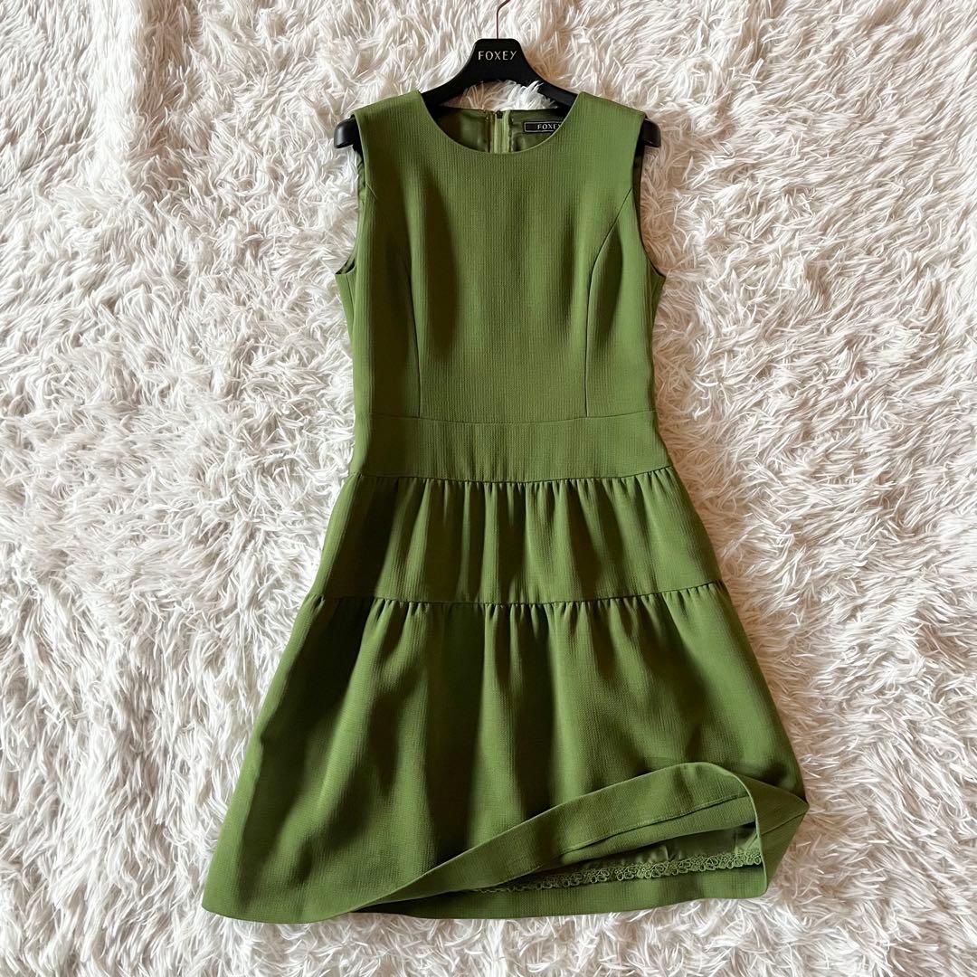 美品✨ フォクシー ティアードドレス ウールワンピース グリーン 定価