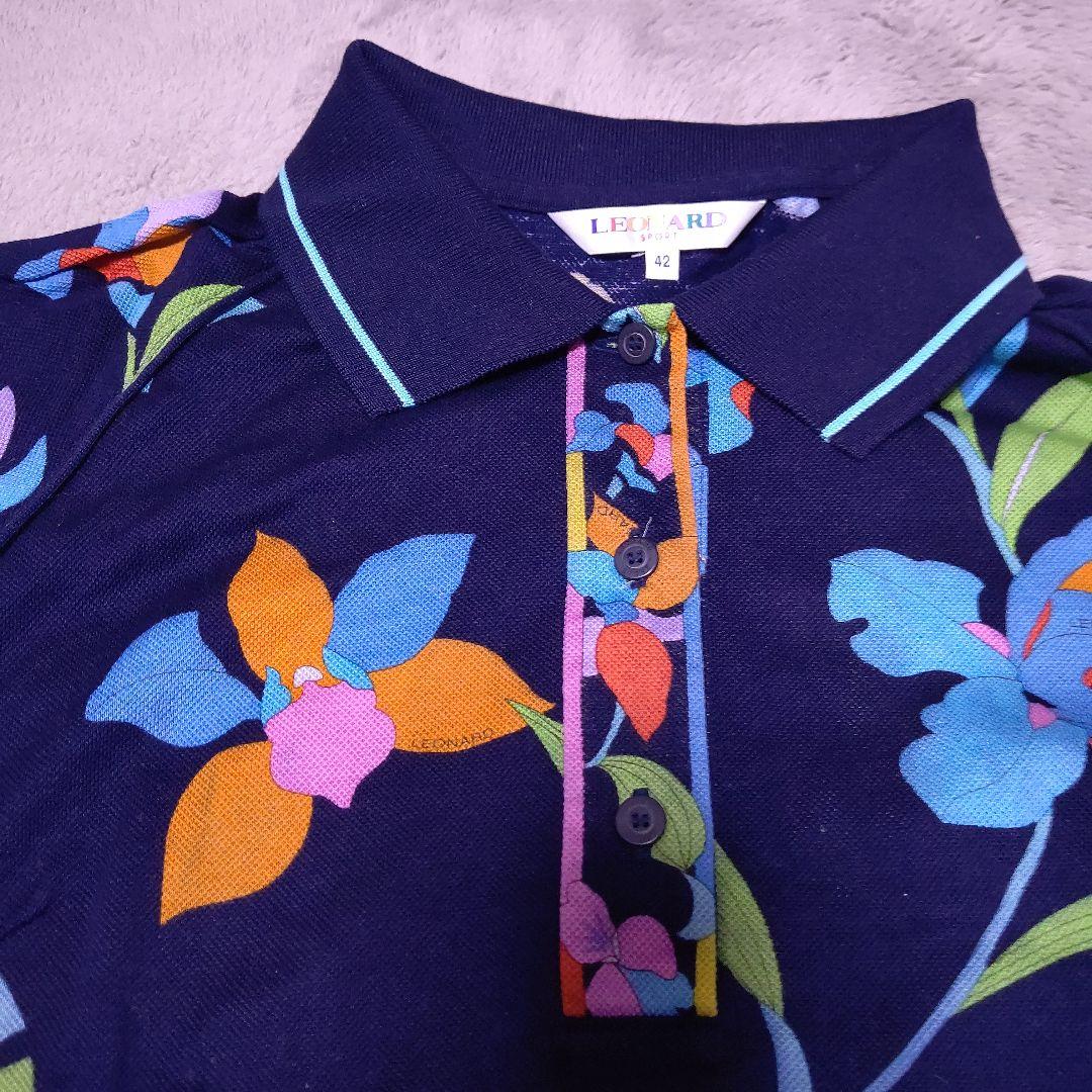LEONARD SPORT ネイビー 花柄 ポロシャツ 42 鹿の子 - メルカリ