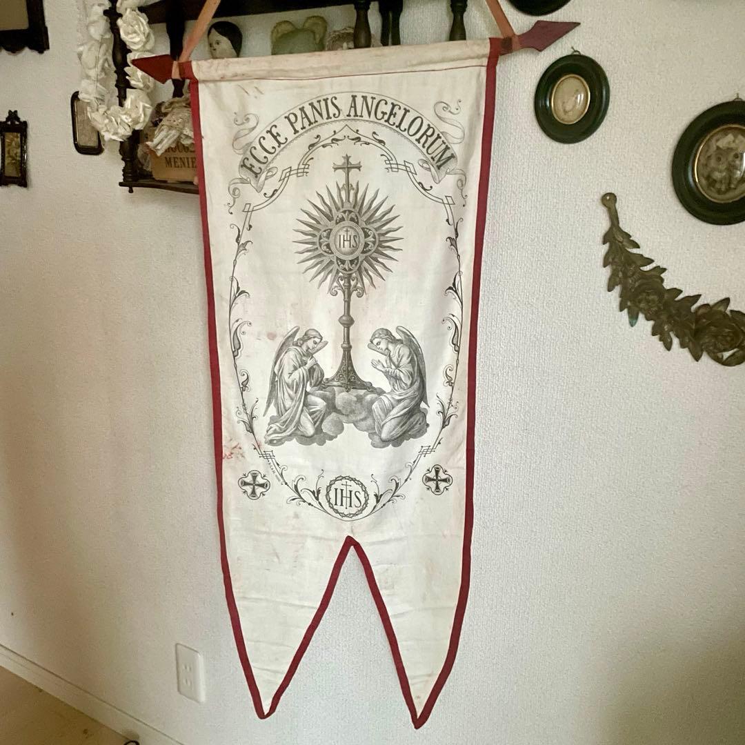 希少】教会用バナー 天使 エンジェル 旗 19世紀 フランスアンティーク
