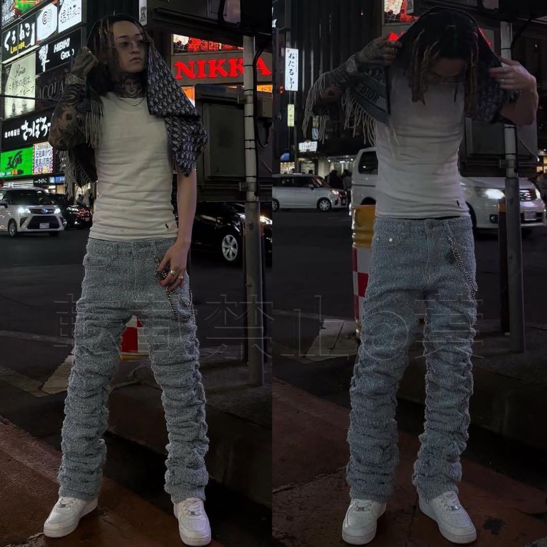 新品未使用 guapi グアピ スカイブルー スーパースタックデニム 32