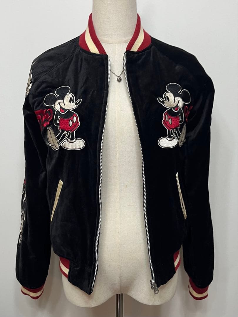 レア Disney ディズニー ミッキーマウス リバーシブル スカジャン 刺繍
