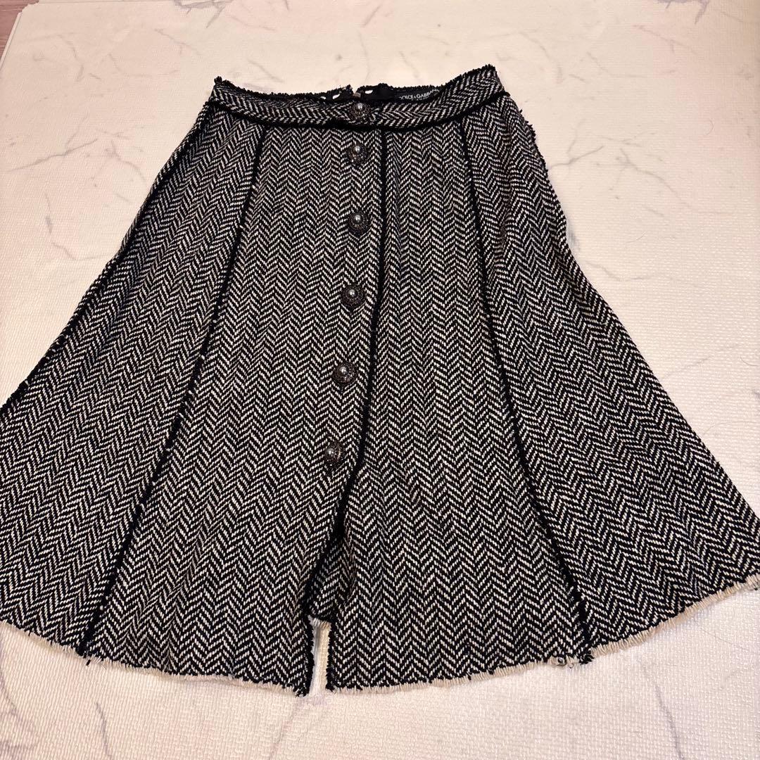 DOLCE&GABBANA ヘリンボーン フレアスカート 40 希少 ドルチェ&ガッバーナ DOLCE&GABBANA D&G 花柄 ロングフレア