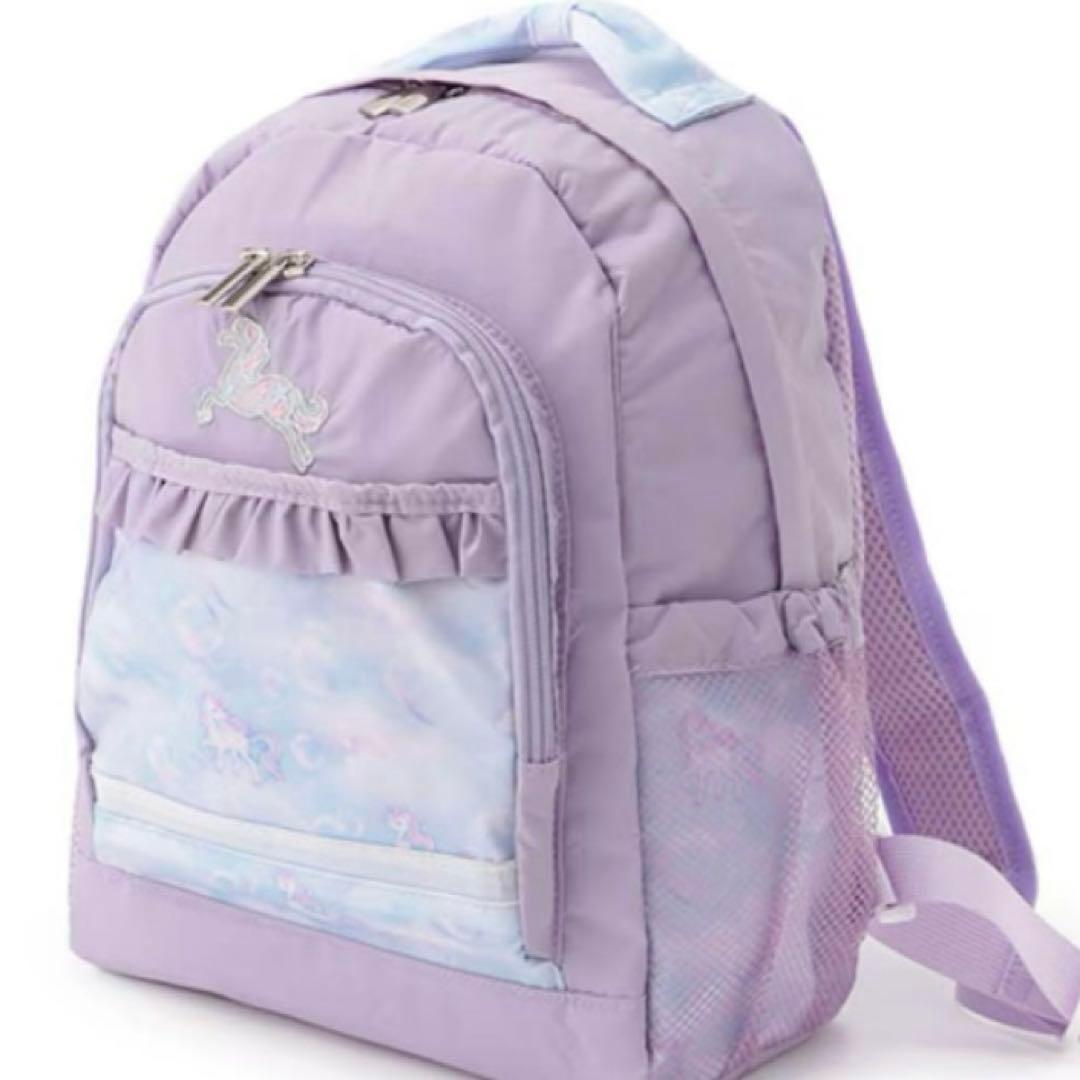 メゾピアノ シャボン玉ユニコーン柄　ナイロンリュック　中 シャボン玉ユニコーン柄 ナイロンリュック 中(F ラベンダー): キッズ