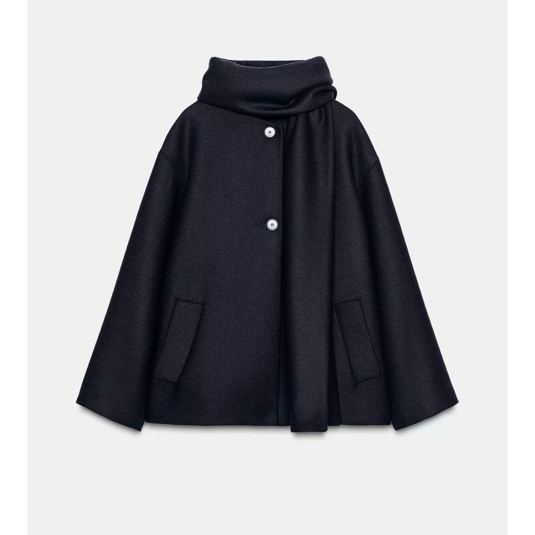 ZARA♡ウールショートスカーフコート♡ネイビー♡ - メルカリ