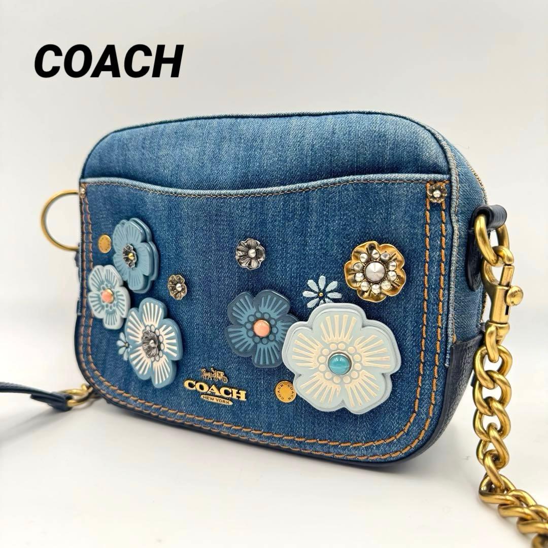 美品✨COACH ショルダーバッグ　ティーローズ　デニム生地　2way 日本限定 美品 コーチ ティーローズ ローグ25 2way ショルダー