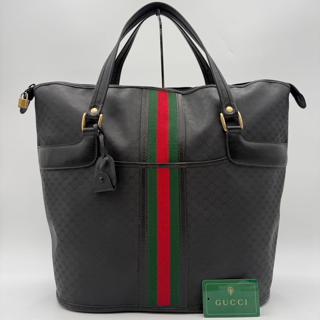 高級　グッチ　GG PVC レザー　シェリーライン　トートバッグ　ボストンバッグ GUCCI - オールド グッチ GG スプリーム シェリー ライン レザー