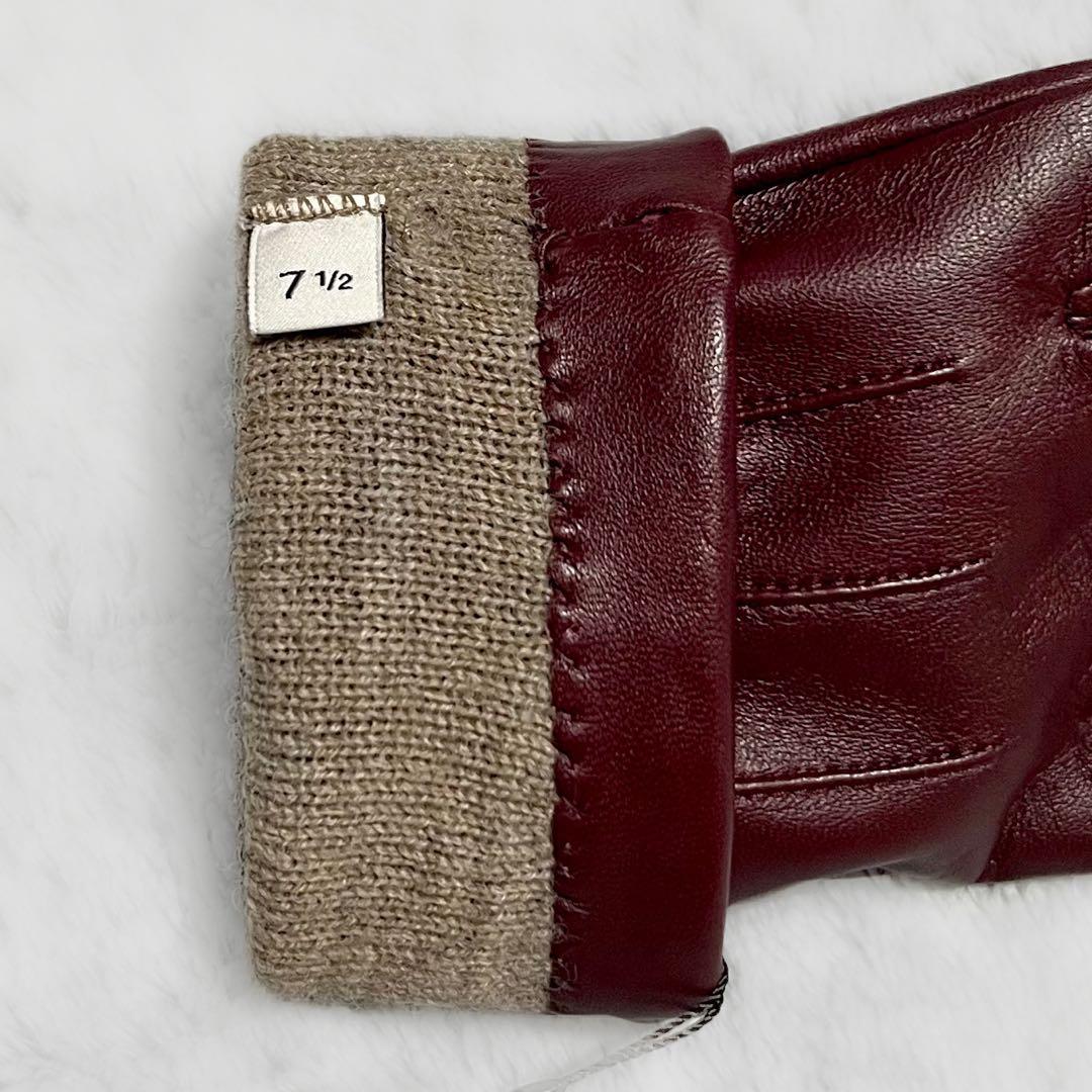 ○未使用 COACH コーチ 羊革 シープレザー 手袋 リボン バーガンディ