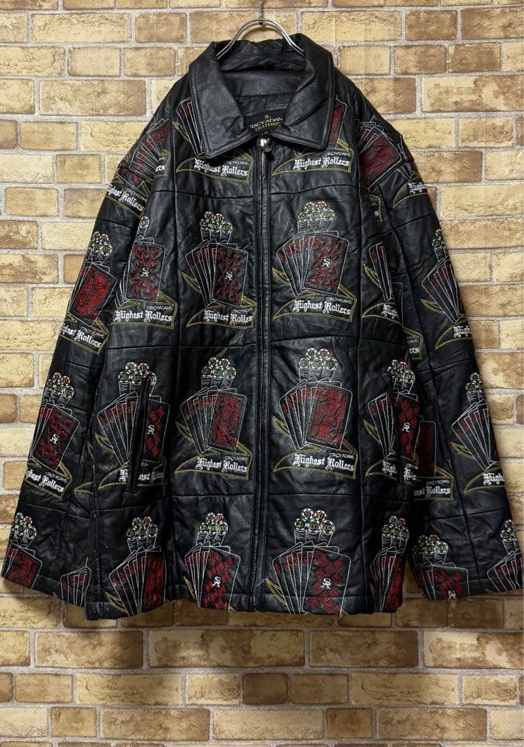 ステイシーアダムス ハイエストローラーズジャケット レザー 総刺繍 黒 2XL