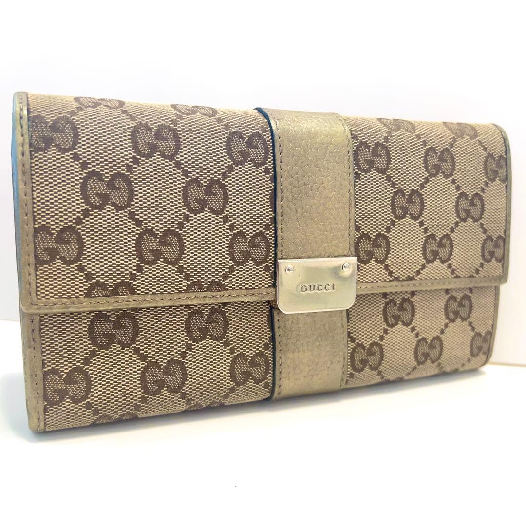 グッチ 長財布 折り財布 GGキャンバス ゴールド金具 ロゴ 大容量