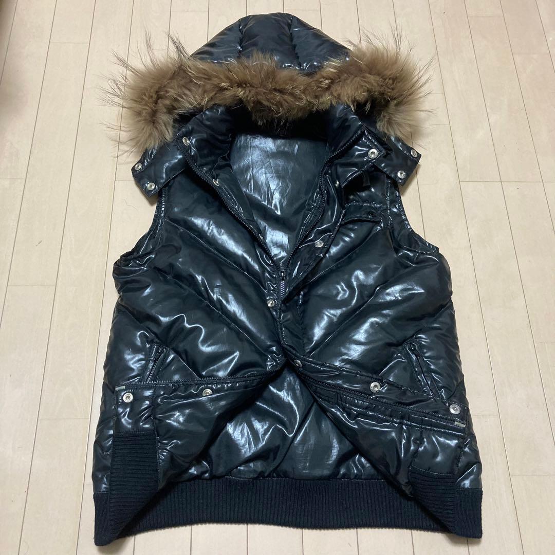 y2k ファー ダウンベスト 黒 XL 美品 - メルカリ