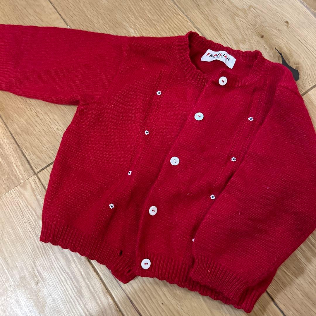 FAMILIAR 赤 ニット カーディガン 100cm ファミリア - メルカリ