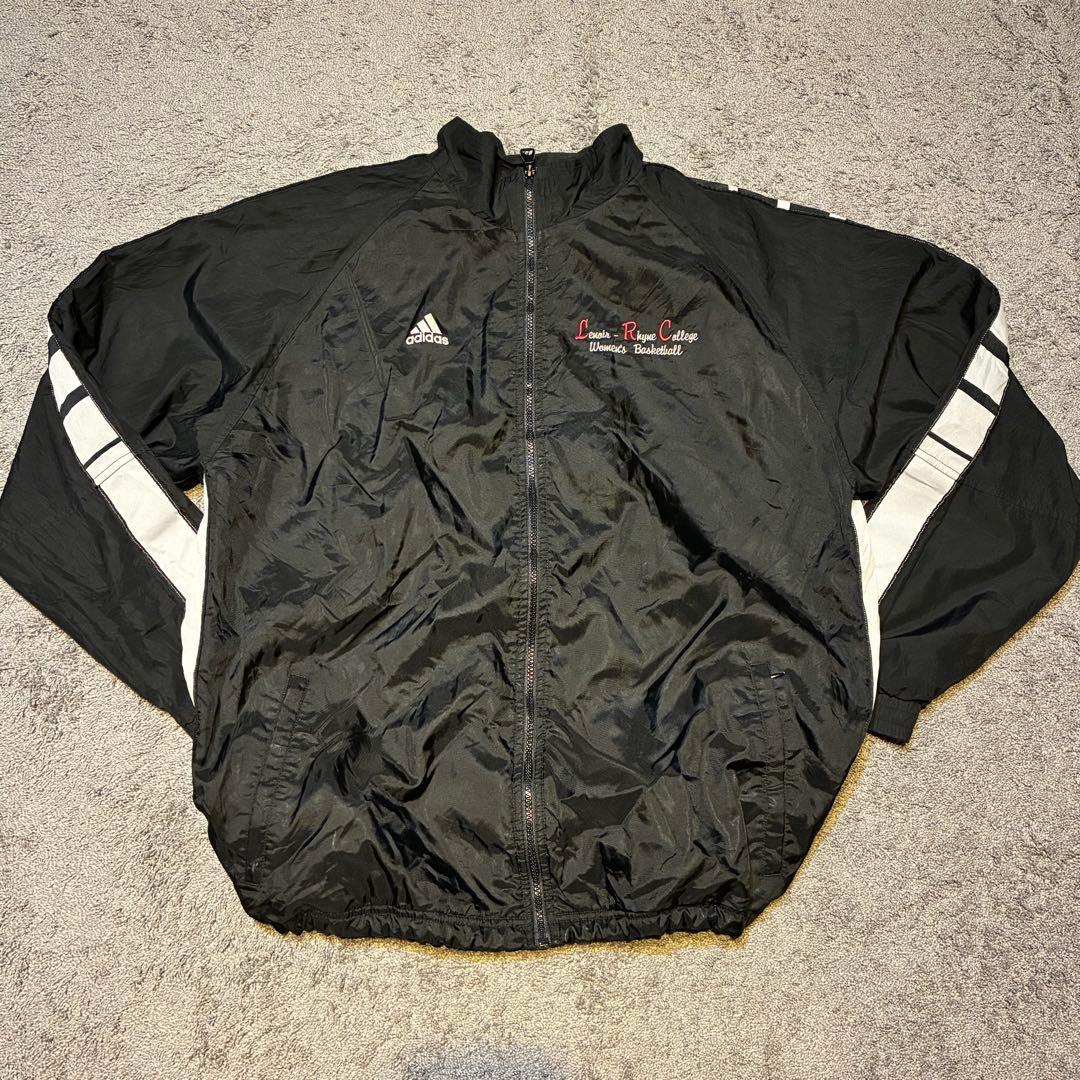 希少 90s adidas アディダス カレッジ刺繍 ナイロンジャケット L 黒