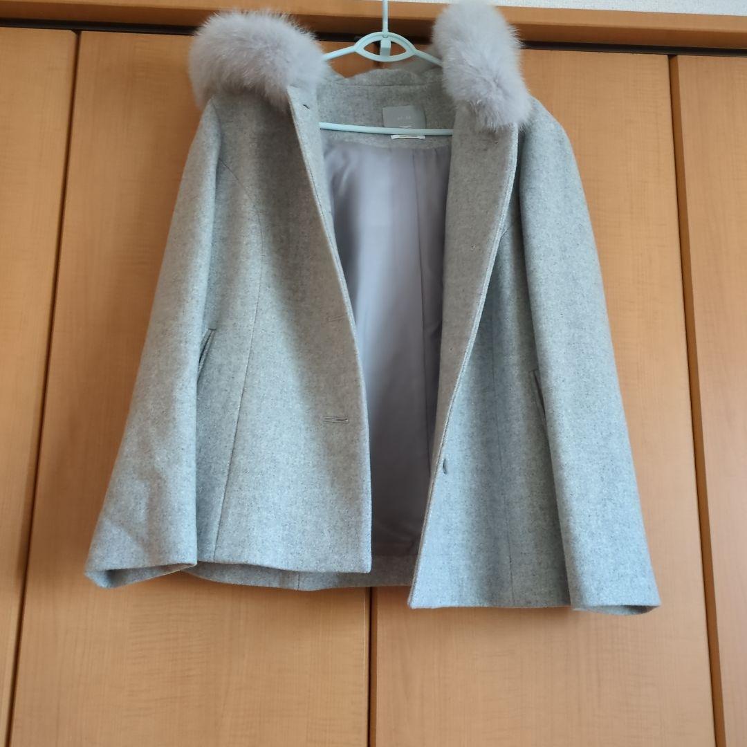 美品 エフデ フォックスファー付フードコート 大きいサイズ17号 日本製