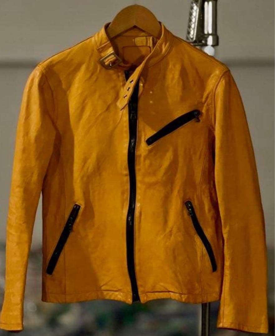 希少 バックラッシュ ドイツカーフ製品染 レザー ライダース S 黄