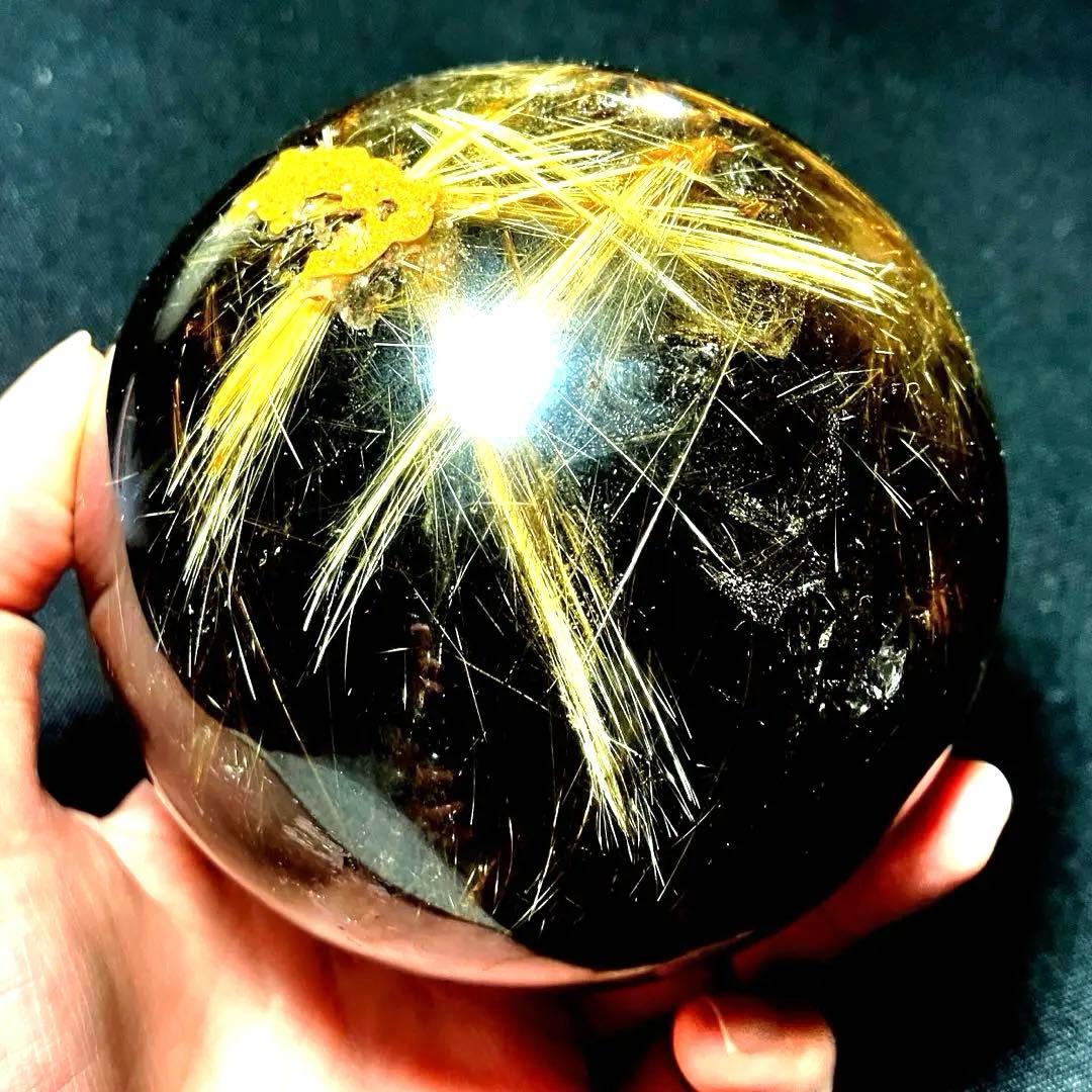 限定値下げ 超特大 98mm ゴールドルチルクォーツ 丸玉スフィア 金針