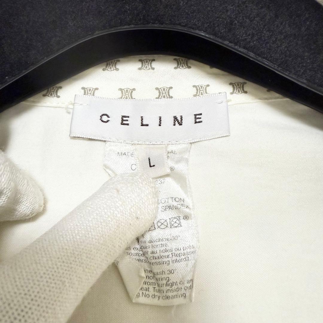 美品❤️セリーヌ 半袖 ポロシャツ トリオンフ 刺繍 ホワイト L マカダム柄