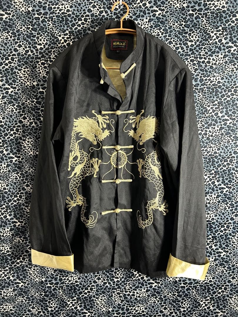 メンズ チャイナ服 中華 ドラゴン 龍刺繍 衣装 サブカル y2k チャイナ風 羽織り 長袖トップス ジャケット 龍刺繍 ドラゴン 闇