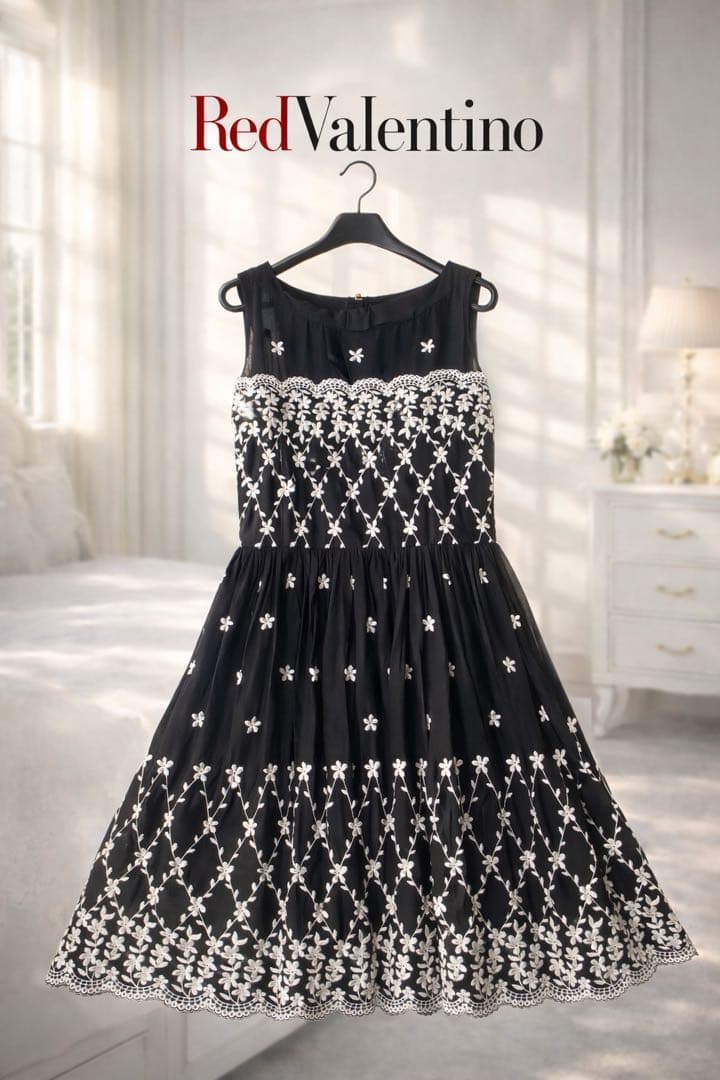 Red Valentino 刺繍フレアワンピース USA6 極美品 - メルカリ