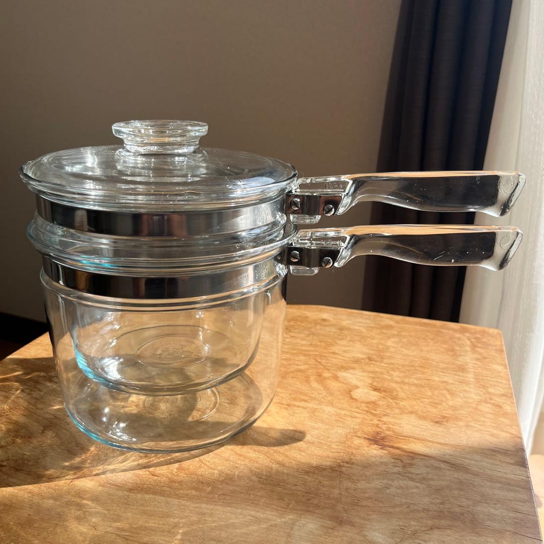 オールド パイレックス PYREXダブルボイラー 湯煎鍋 ガラス 片手鍋