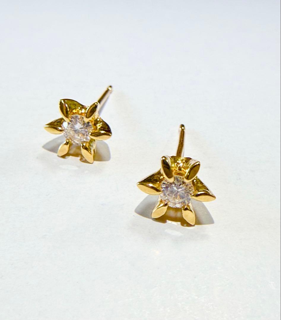 花形K18 ピアス 0.9g ダイヤモンド0.18ct