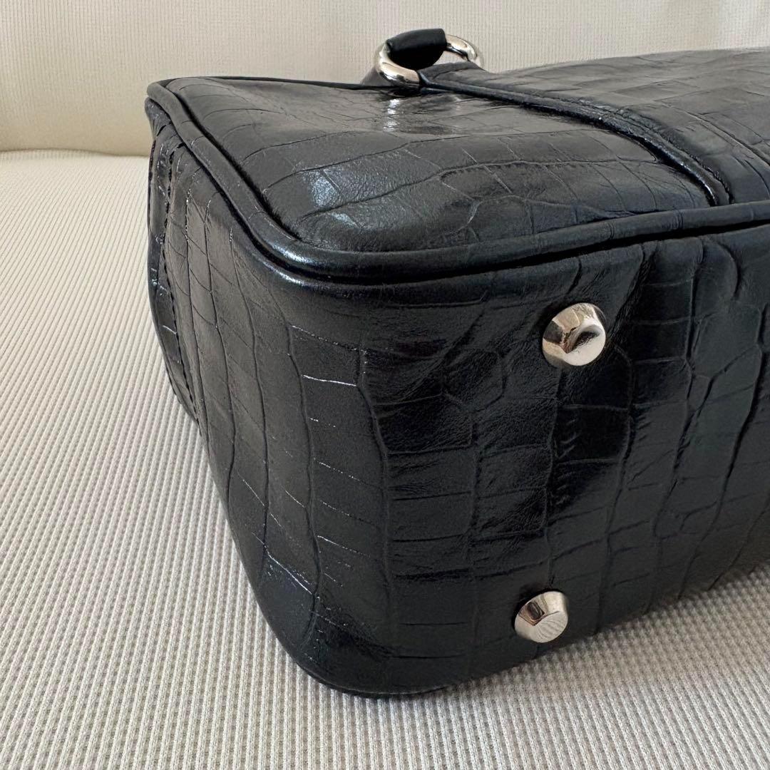 美品】芸能人着用 定価66,000円 濱野皮革工藝 クロコ型押し ボストン