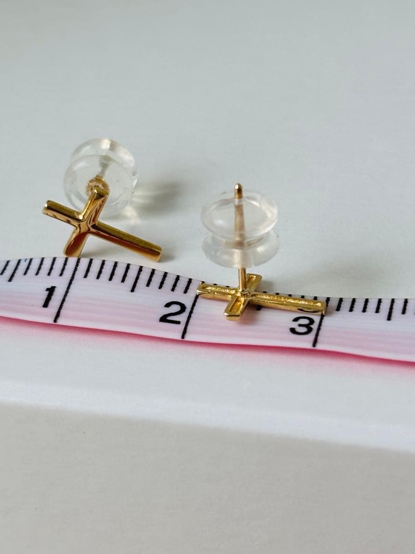 18金 K18ゴールド 新品 クロスモチーフピアス　10mm 0.70g 日本製
