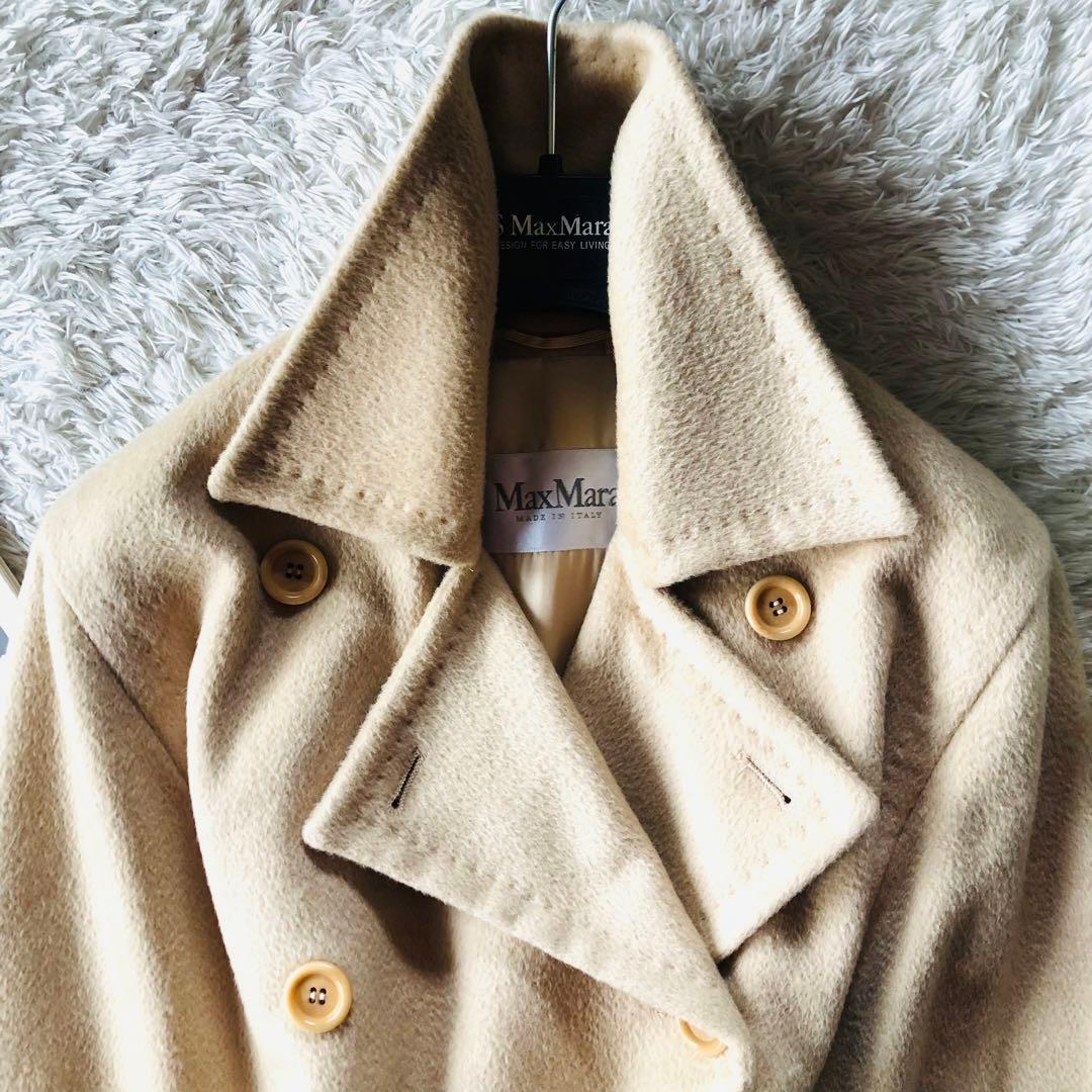美品✨マックスマーラ ベルテッドコート キャメル100% 女優襟 ベージュ