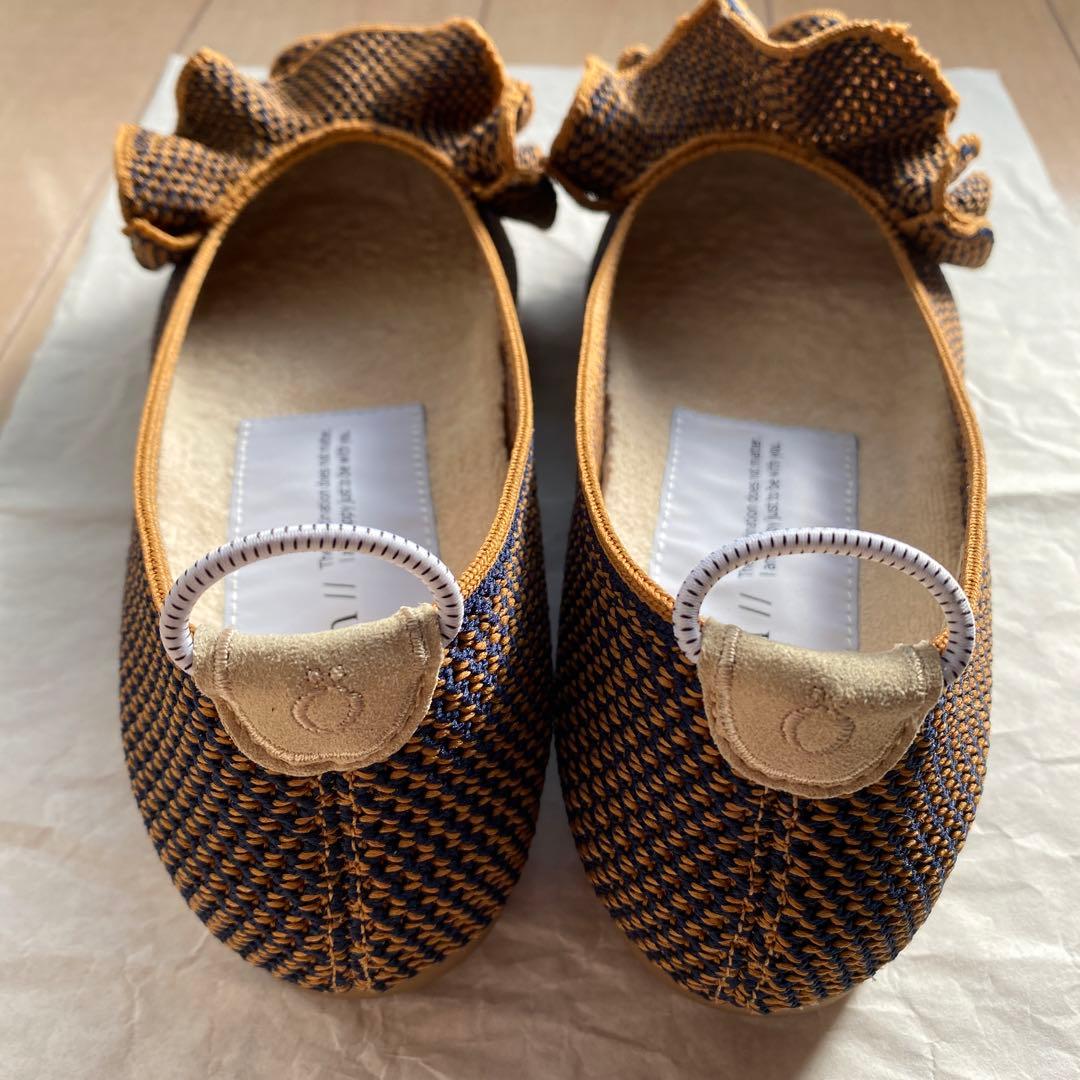 オッフェン　öffen　フラット　フリル　キャメル&ネイビー　23.5cm