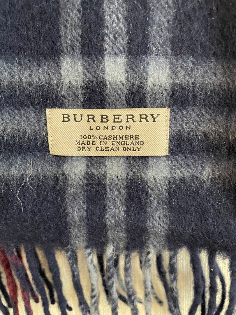 バーバリーロンドン カシミヤマフラー ネイビー チェック - メルカリ