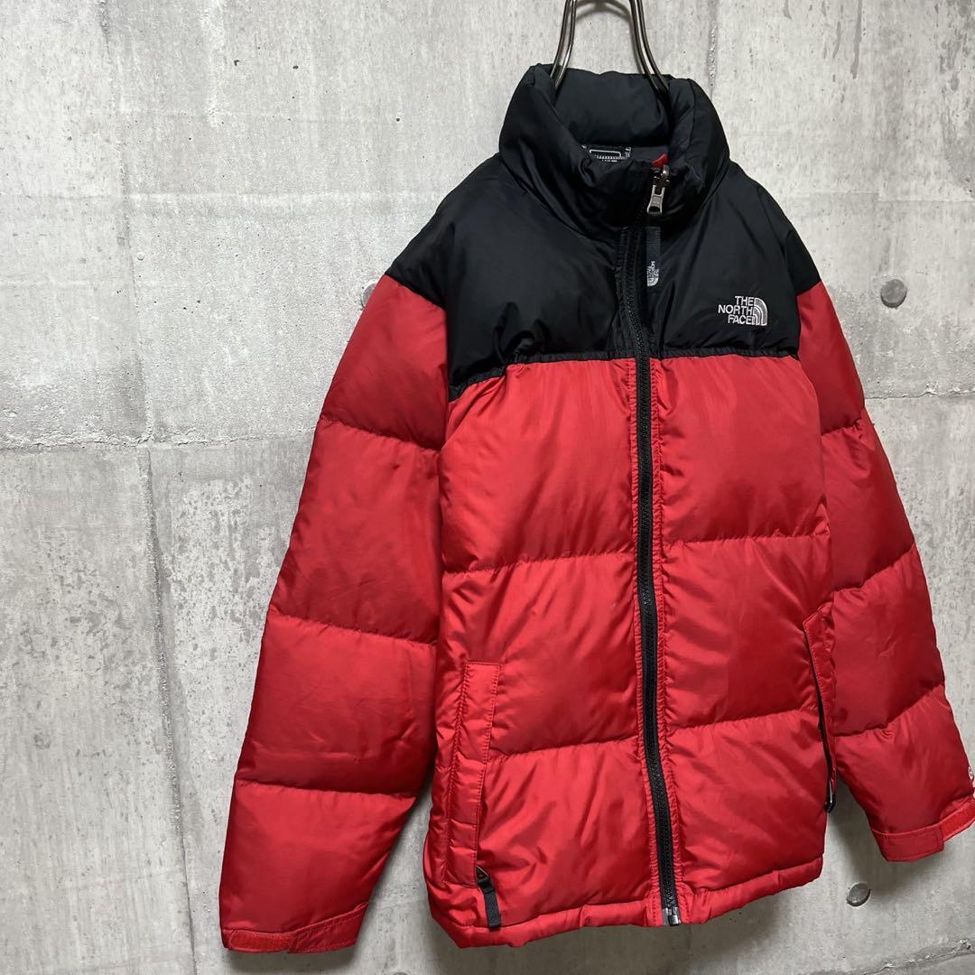 ノースフェイス ダウンジャケット 600fill レッドブラック キッズ160