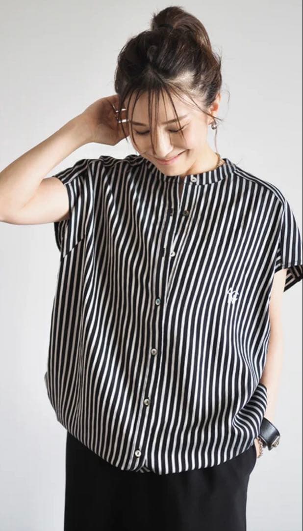 ANIECA ストラップシャツ　ブラック antiqua（アンティカ） ブラウス シャツ パイピング配色ストライプ
