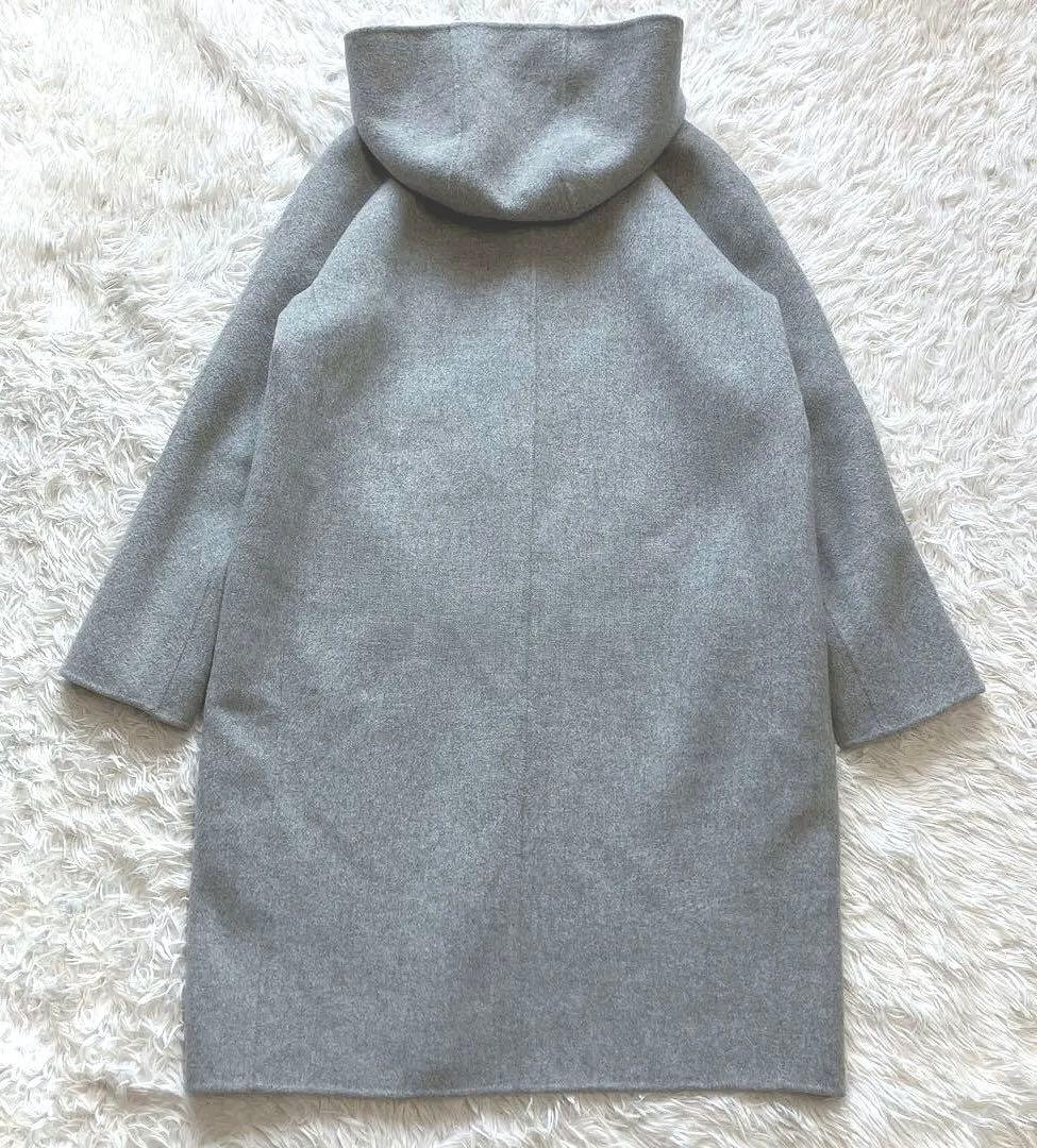セオリー ダブルフェイス リバー フーデットコート カシミヤ混 グレー