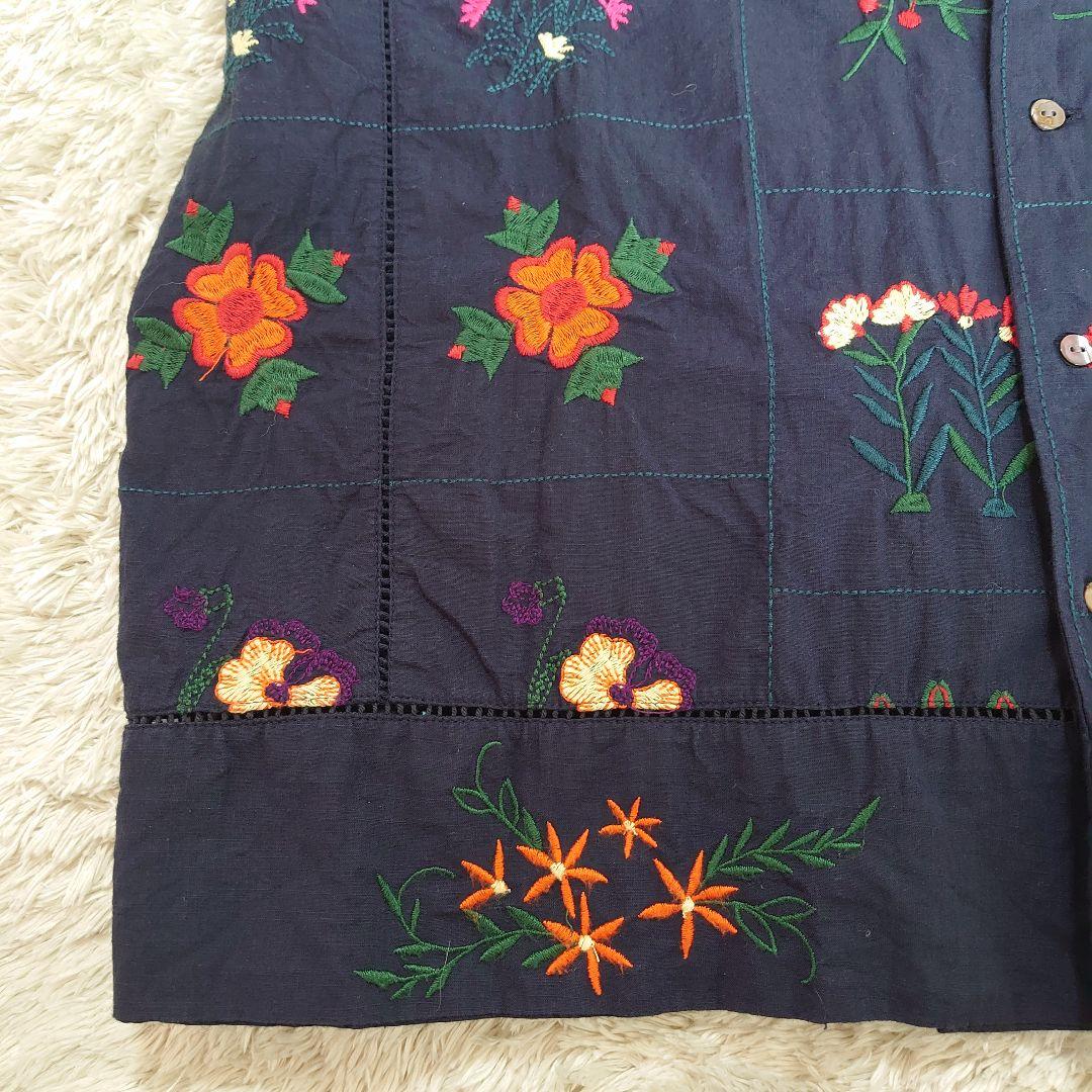 4/11まで】フリーダ Freada インドパッチワーク刺繍シャツ ネイビー