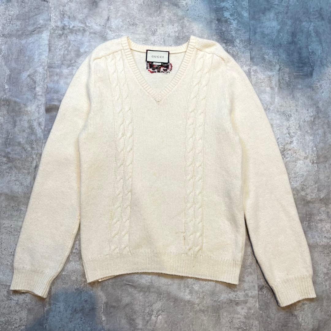 GUCCIグッチ Vネック ケーブルニット セーターレディース GUCCI - GUCCI グッチ 20SS Wool V Neck Cable Knit Sweater ウールV