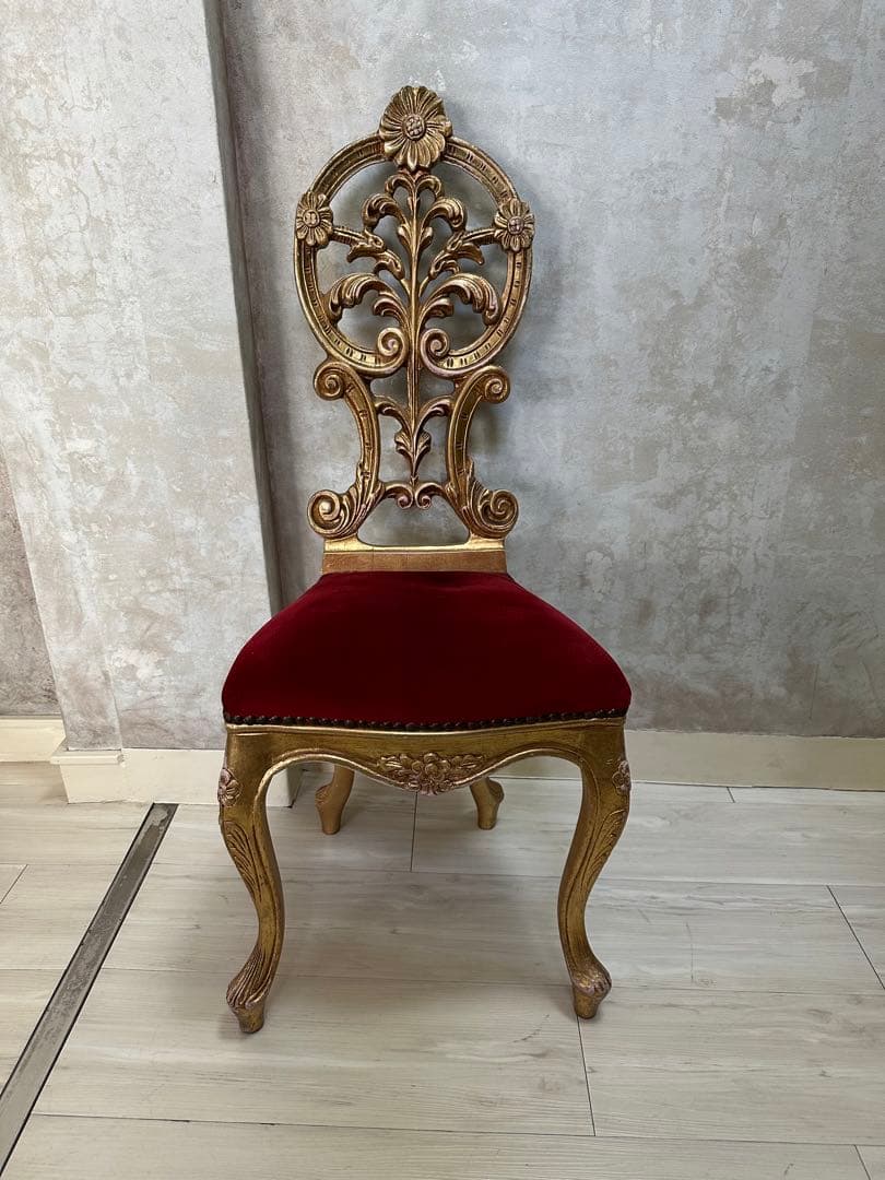 値下げ！！アンティーク　椅子　王様風 △予約△王様の椅子 ゴールドレッド アンティーク調 ロココ調
