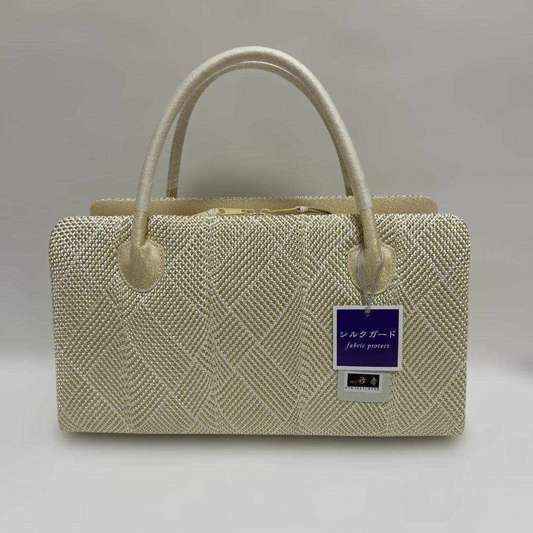 バック バッグ 和装バッグ あおりバッグ 利休バッグ 着物に 組織り 薄金色 和装バッグ 利休バッグ あおりバッグ ゴールド 華紋柄 お着物に お茶席