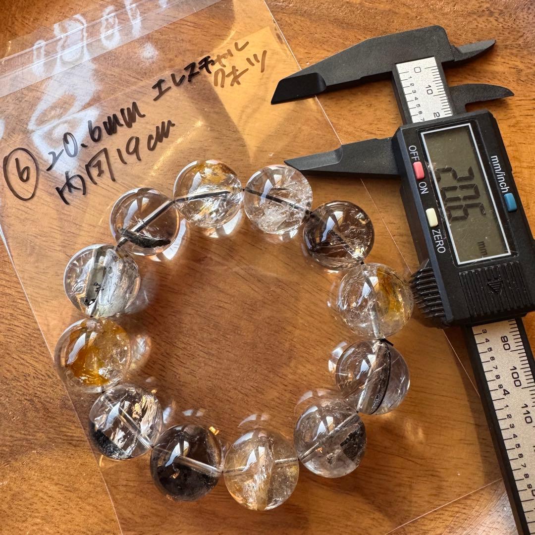 ④凹有　天然石 20.5mm エレスチャルクォーツ　内周19cm ブレスレット