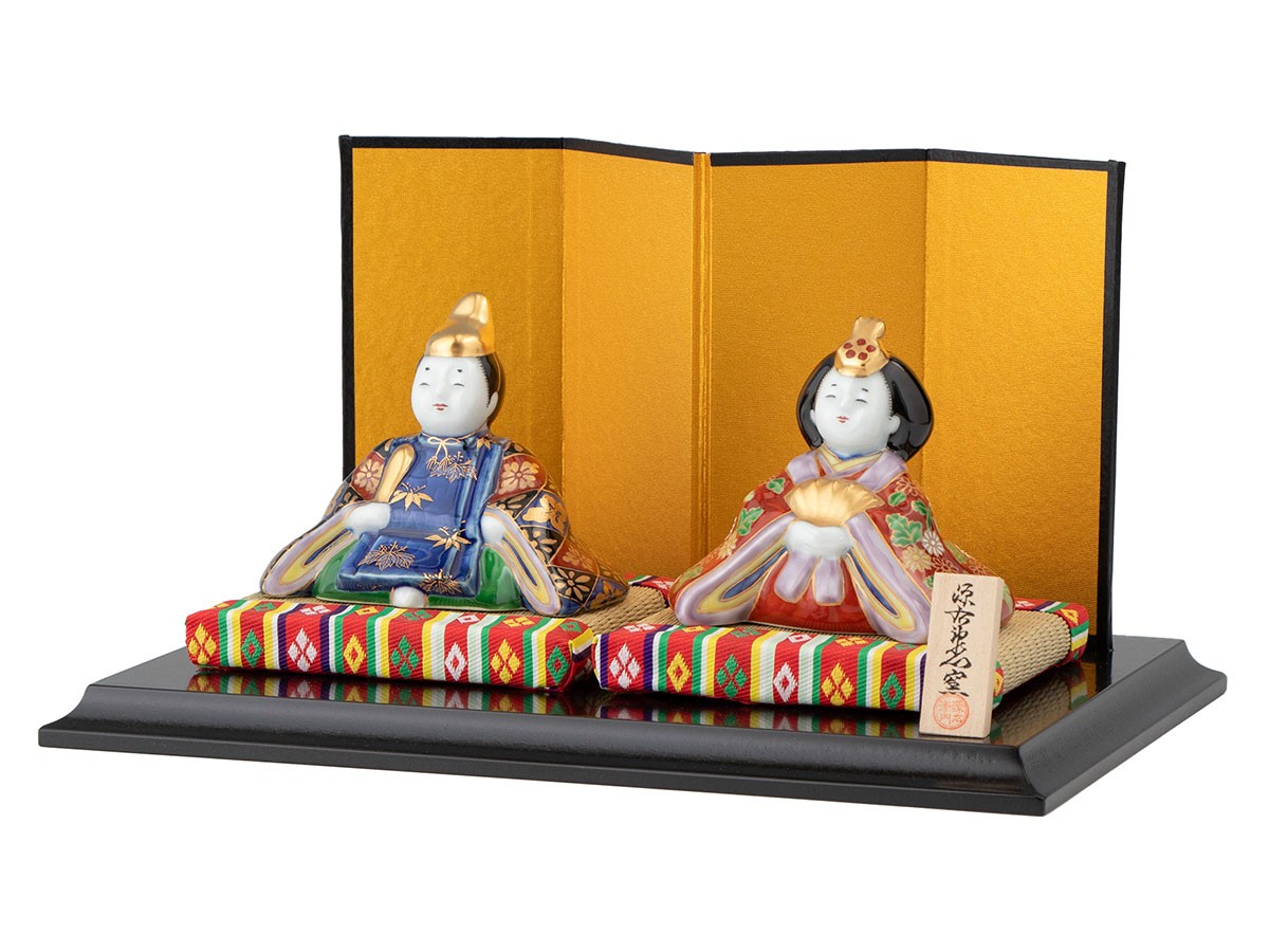 源右衛門窯 染錦座り雛（菊）置物 / げんえもんがま 染錦座り雛（菊