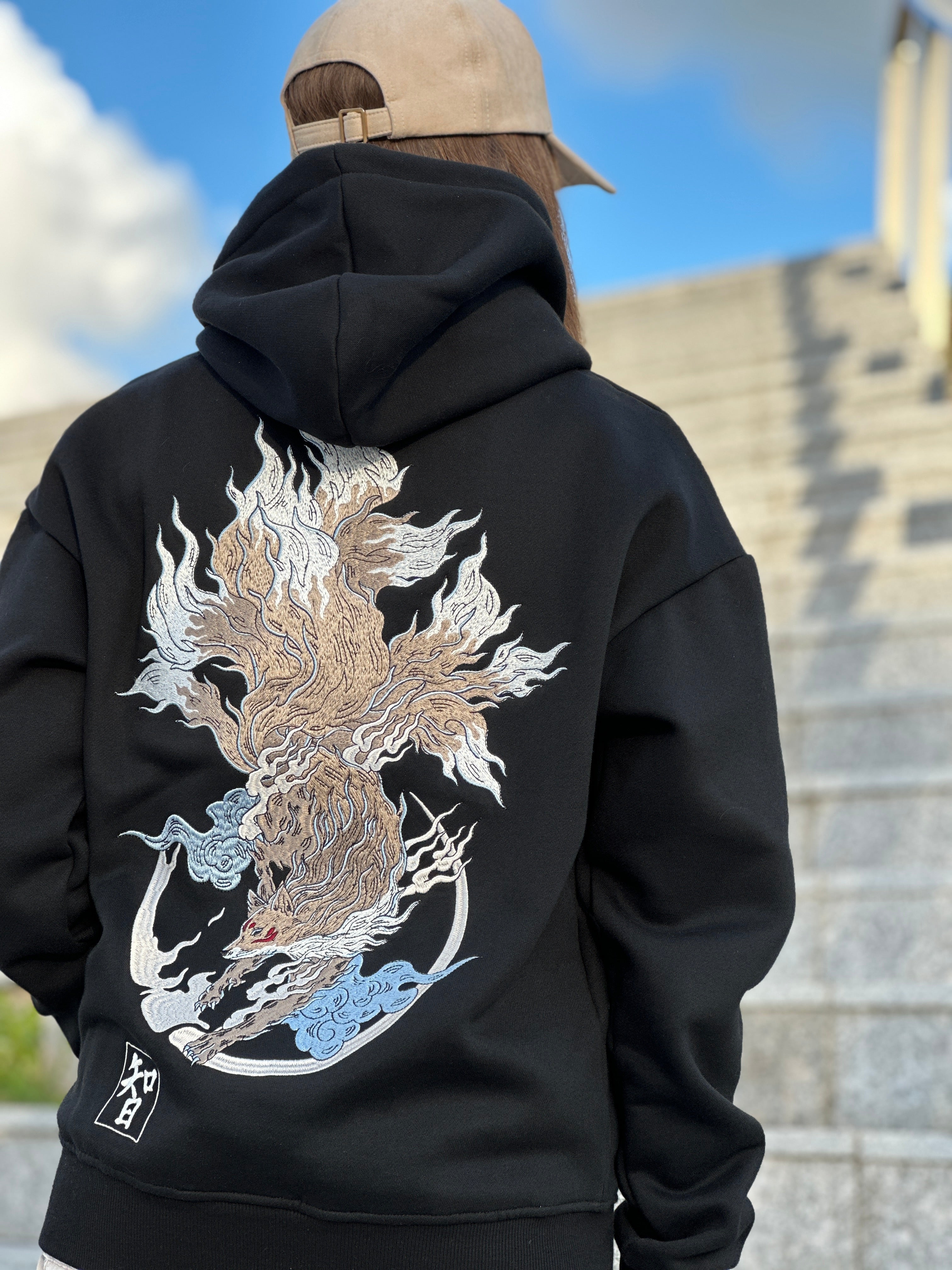 Heavy Embroidery Japanese Kitsune Fox Hoodie 400GSM – streetzen